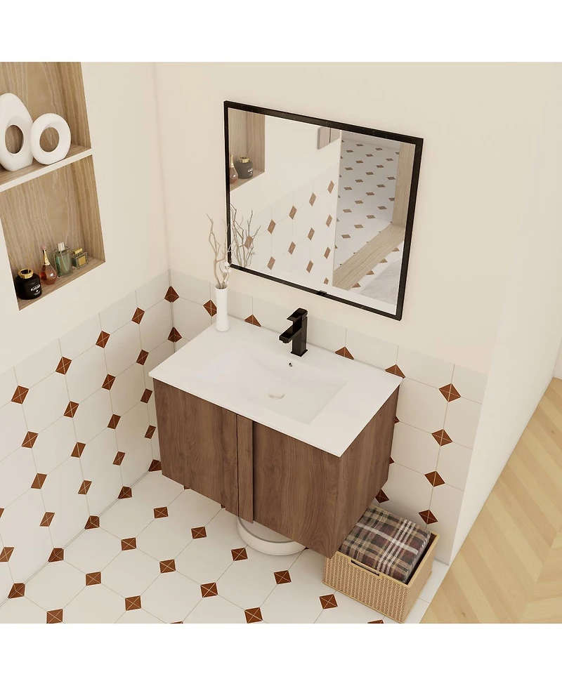 Sillysis Wall Mounted Bathroom Vanity with Ceramic Sink, Soft Close Double Doors