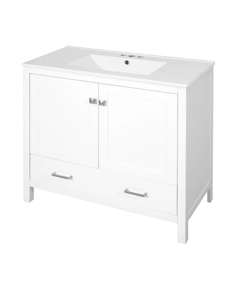 Sillysis 36 Inch Bathroom Vanity with Ceramic Sink, Solid Wood Frame, Soft Close Doors and Divided Drawer for Small Spaces