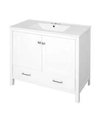 Sillysis 36 Inch Bathroom Vanity with Ceramic Sink, Solid Wood Frame, Soft Close Doors and Divided Drawer for Small Spaces
