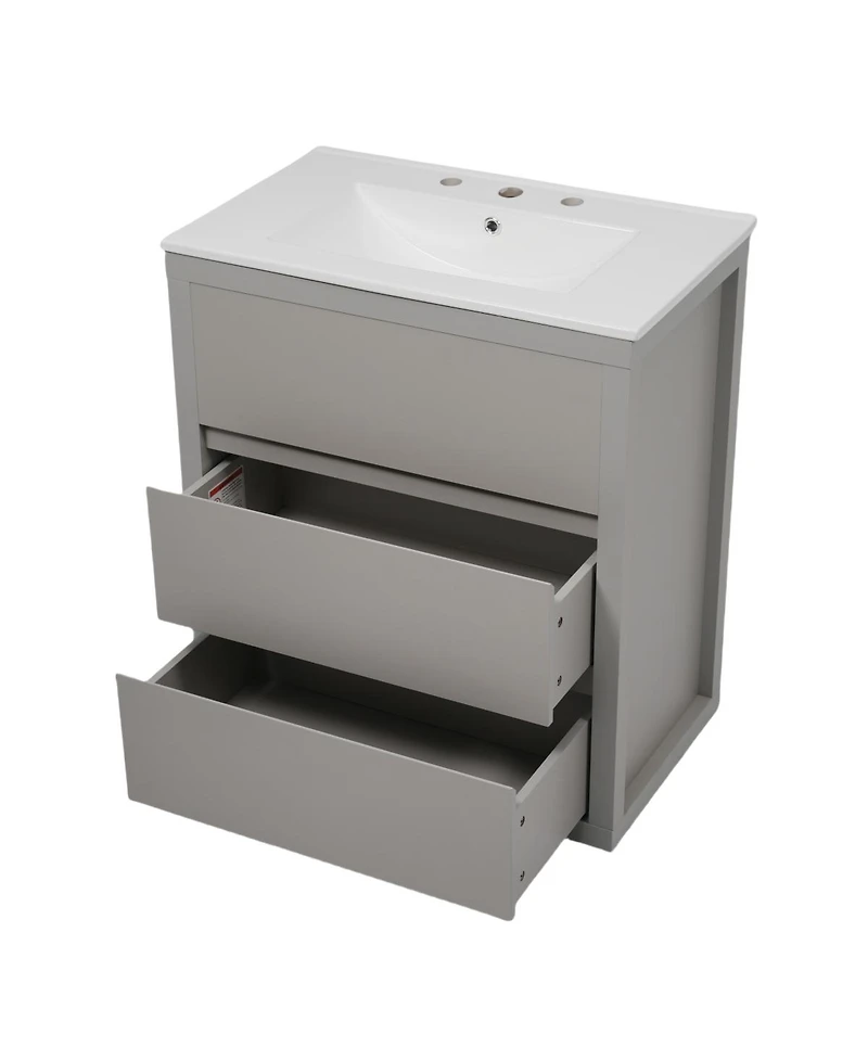 Sillysis 60 Inch Double Sink Bathroom Vanity Set, Ceramic Basins, Soft-Close Drawers, Handleless Design for Modern