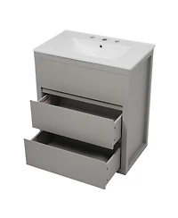 Sillysis 60 Inch Double Sink Bathroom Vanity Set, Ceramic Basins, Soft-Close Drawers, Handleless Design for Modern