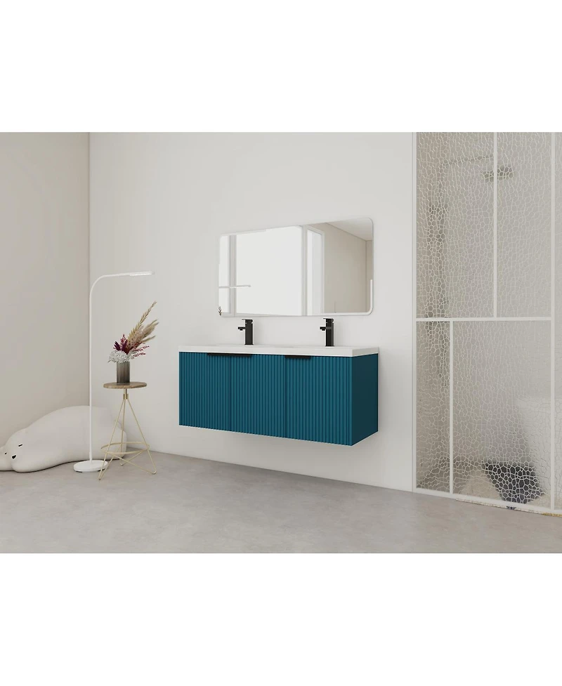 Sillysis 48 Inch Floating Bathroom Vanity with Double Resin Sink, Soft Close Doors, Large Storage Cabinet for Modern Home