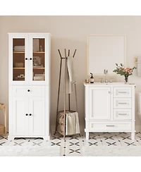 Sillysis 30 Inch Bathroom Vanity Set with Tall Storage Cabinet, Ceramic Sink, Soft Close Drawers for Modern