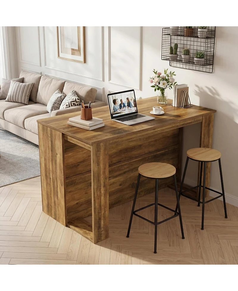 Tribesigns Kitchen Island with Storage, 55-inch Counter Height Stationary Kitchen Table with 2-Tier Shelves and Large Worktop