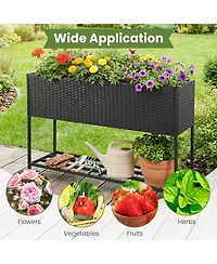 Gymax Elevated Planter Box Raised Garden Bed Rattan Surface Bottom Storage Shelf