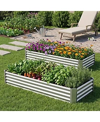 Gymax 2 Pieces Galvanized Raised Garden Bed Rectangular Galvanized Metal Planter Box