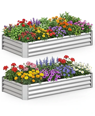 Gymax 2 Pieces Galvanized Raised Garden Bed Rectangular Galvanized Metal Planter Box