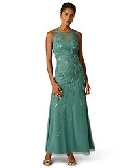 Adrianna Papell Women's Crewneck Beaded Maxi Dress