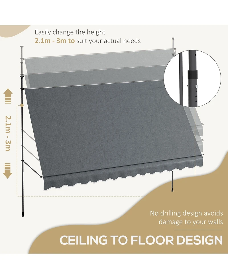 Outsunny 11.5' x 4' Retractable Awning, Non-Screw, Dark