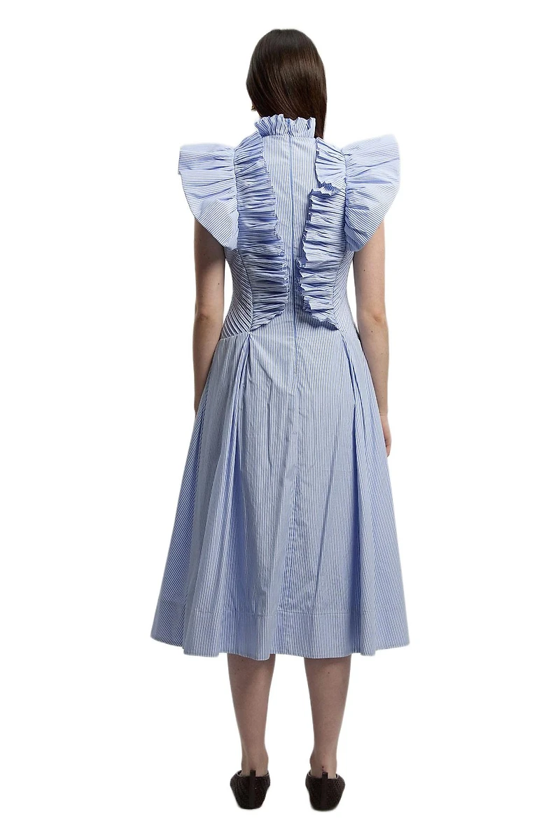 Karen Millen Women's High Neck Pleated Ruffle Midi Dress