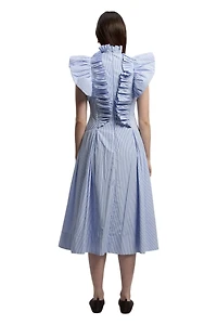 Karen Millen Women's High Neck Pleated Ruffle Midi Dress