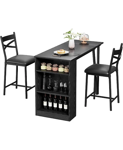 gaomon Bar Table and Chairs Set, 3 Piece Set with Flip Top Extension Storage Shelves, Dining for 2