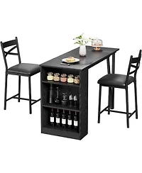 gaomon Bar Table and Chairs Set, 3 Piece Set with Flip Top Extension Storage Shelves, Dining for 2