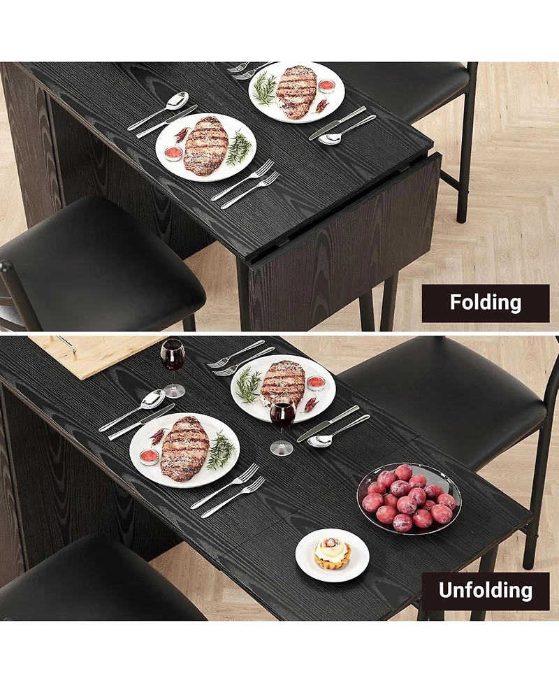 gaomon Bar Table and Chairs Set, 3 Piece Set with Flip Top Extension Storage Shelves, Dining for 2