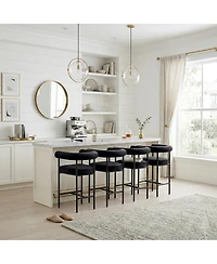 Maison Boucle 24" Velvet Counter Height Stools Set of 4 with Arms, Black Metal Legs