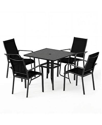 Sugift 5 Piece Patio Dining Set for 4 with Square Table and Stackable Chairs