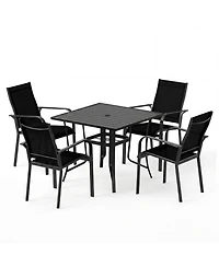 Sugift 5 Piece Patio Dining Set for 4 with Square Table and Stackable Chairs