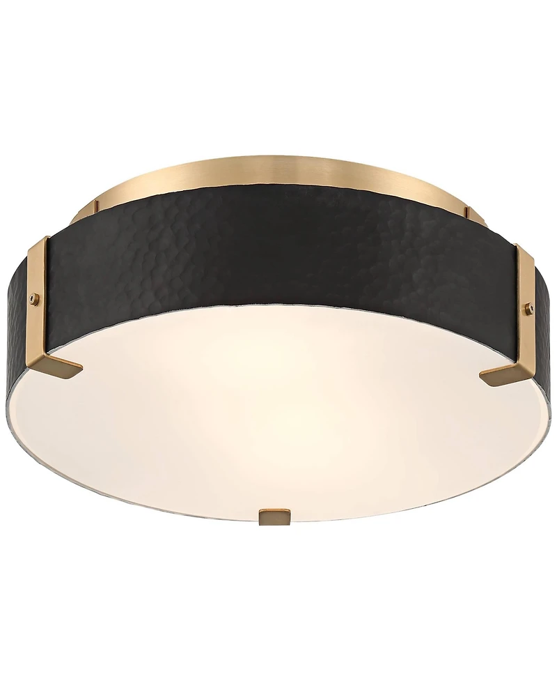 Possini Euro Design Elise Mid Century Modern Ceiling Light Flush-Mount Fixture Gold 2-Light Black Shade for Bedroom House