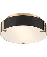 Possini Euro Design Elise Mid Century Modern Ceiling Light Flush-Mount Fixture Gold 2-Light Black Shade for Bedroom House