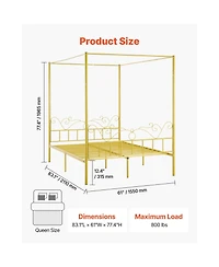 Sugift Canopy Bed Frame Metal Four Poster with Minimalist Headboard