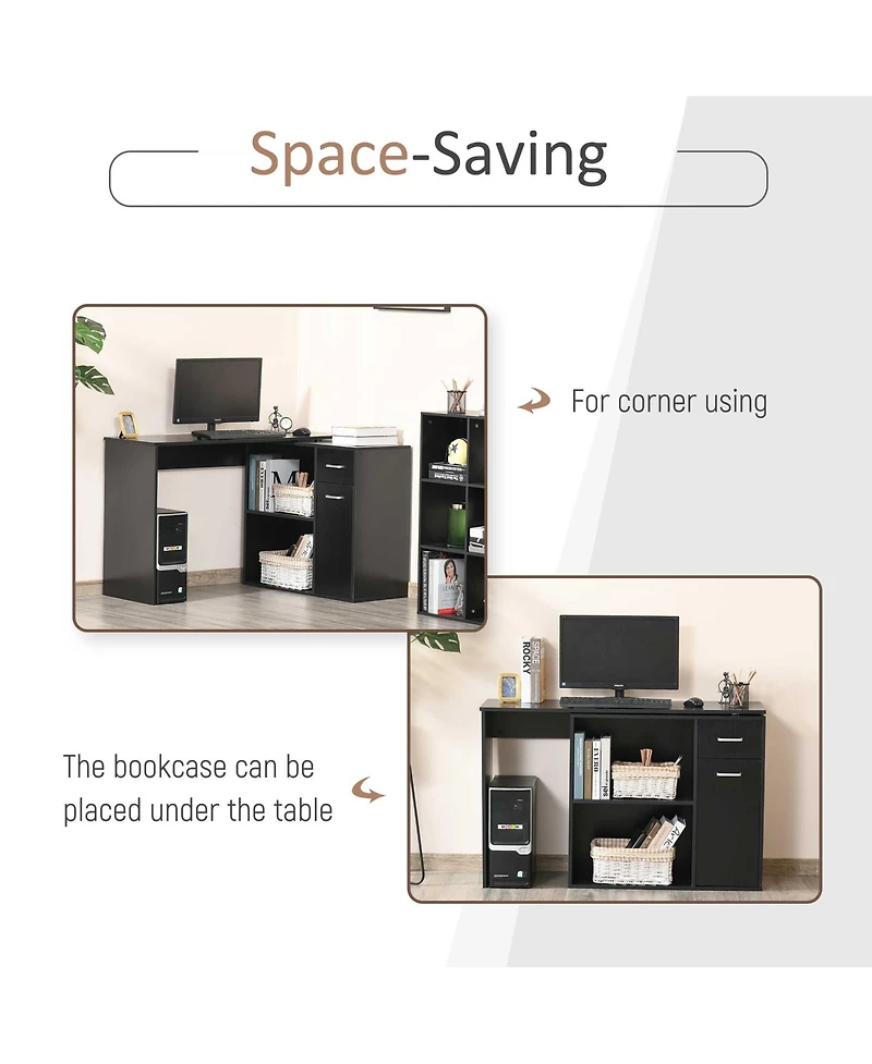 Homcom Home Office L-Shaped Corner Desk with Storage Drawer Modern Style