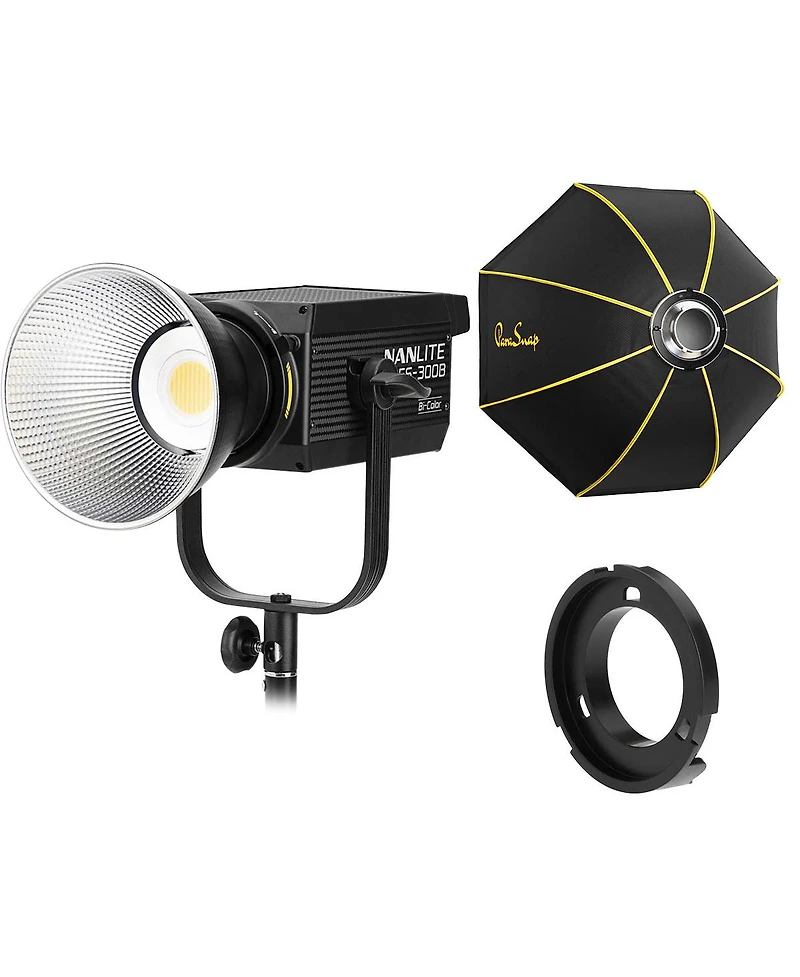 Nanlite Fs-300B Bi-Color Led Video Spotlight with Glow Parasnap 36" Octa Softbox (Bowens) with Ota-F1 Nanlite Forza 60W Adapter