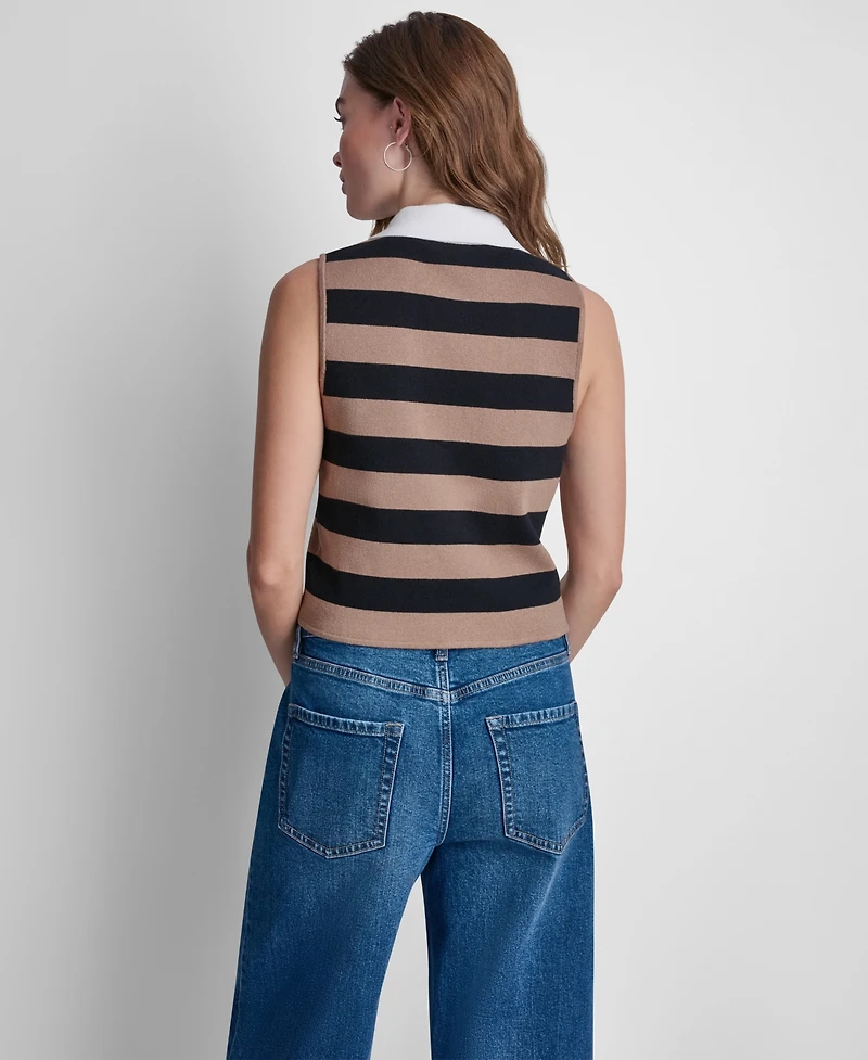 Dkny Jeans Women's Striped Sleeveless Polo Sweater