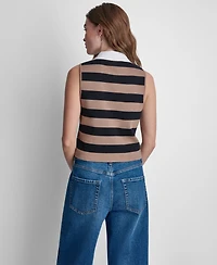 Dkny Jeans Women's Striped Sleeveless Polo Sweater