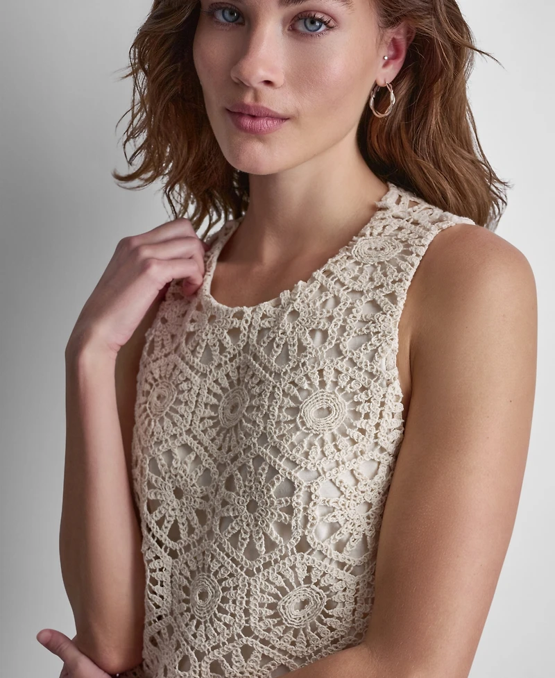 Dkny Jeans Women's Sleeveless Crochet Knit Tank Top