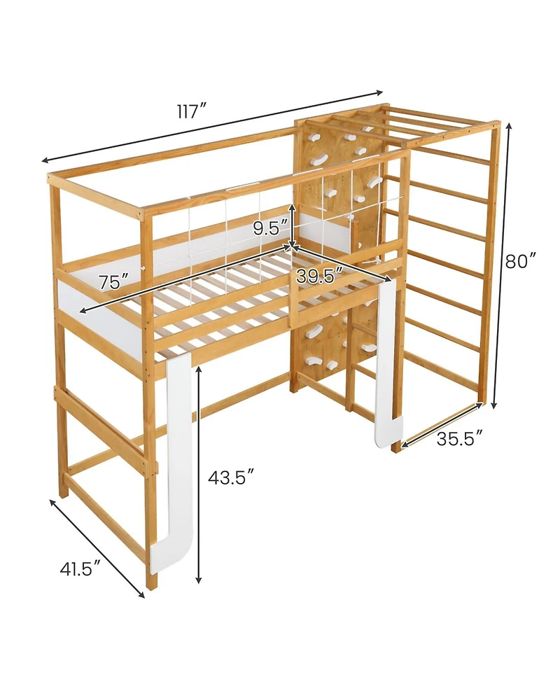Slickblue Wooden Loft Bed with Climbing Ladder Jungle Gym Design