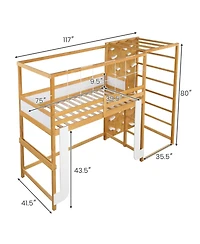 Slickblue Wooden Loft Bed with Climbing Ladder Jungle Gym Design