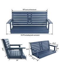Mega Casa 2-Seat Poly Lumber Hips Porch Swing with Foldable Cup Holders and Curved Deep Seat for Outdoor Garden