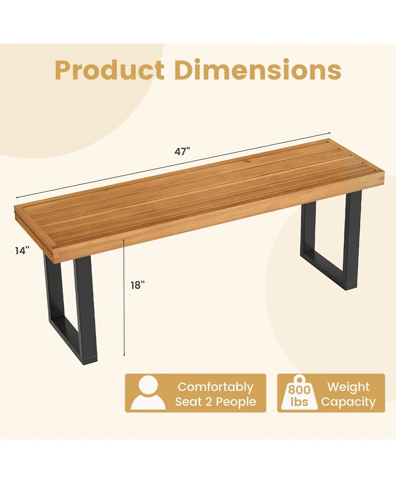 Sugift Acacia Wood Outdoor Dining Bench 48 in Long Patio Bench 1 Piece