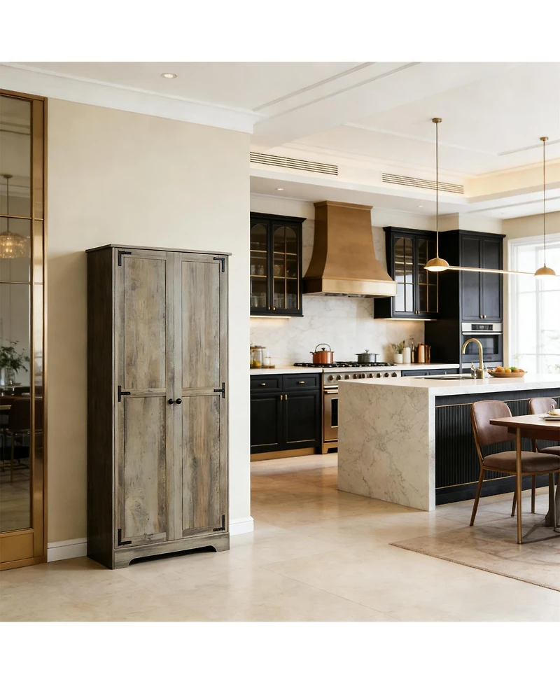 Clihome Freestanding Storage Cabinet Dark Gray Bar Cabinet with Adjustable Shelves