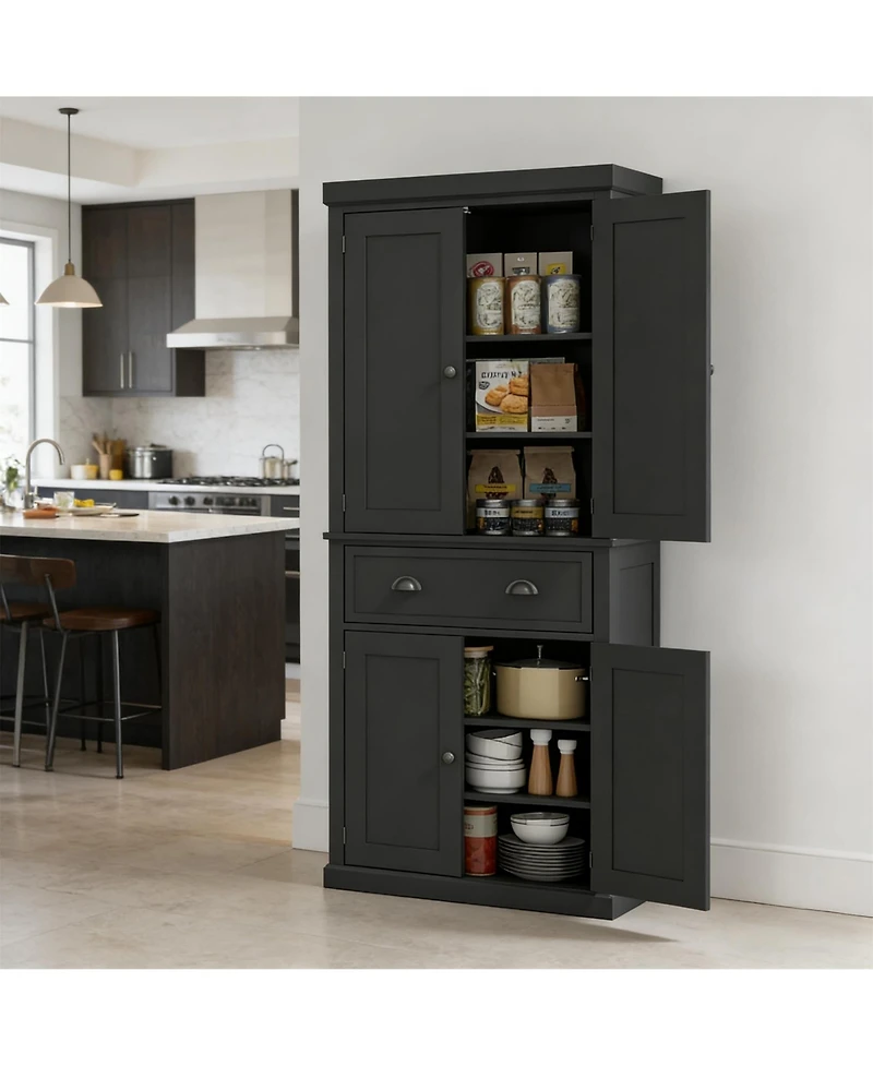 Clihome Freestanding Kitchen Pantry Storage Cabinet with Adjustable Shelves and Drawer