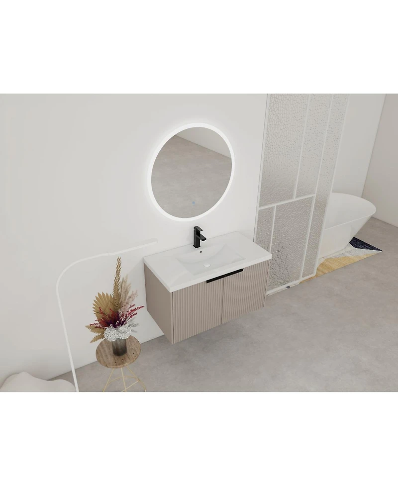 Sillysis 35.4 Inch Floating Bathroom Vanity with Resin Sink, Soft Close Doors, Modern Textured Panels and Ample Storage