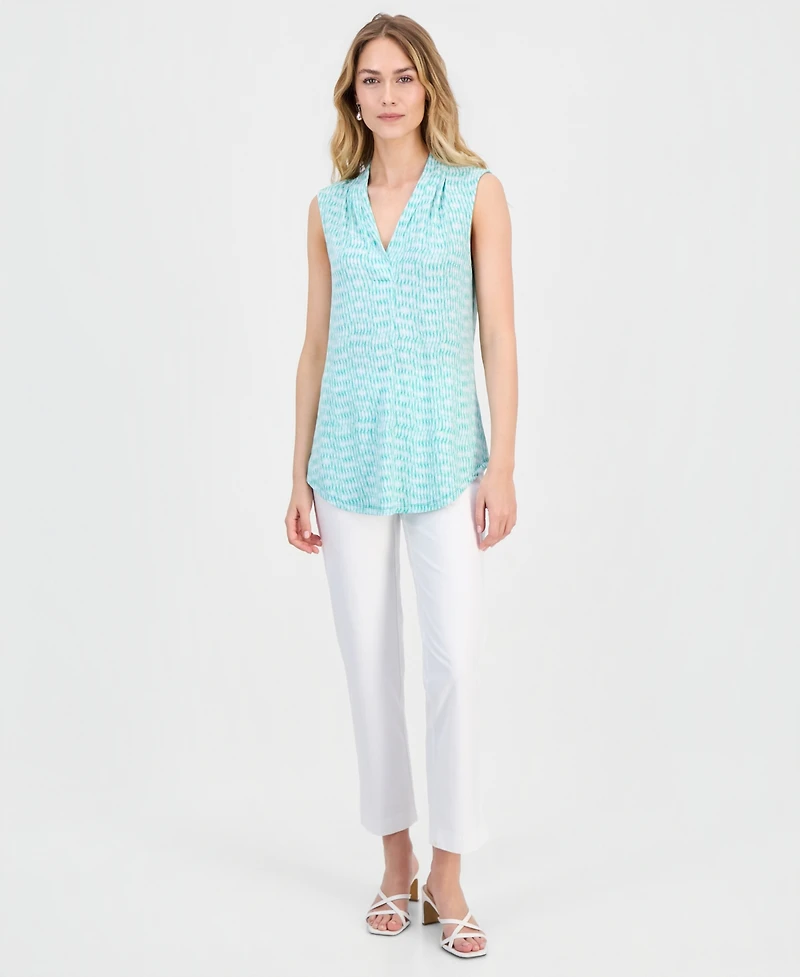 Jm Collection Women's Printed Sleeveless V-Neck Knit Top