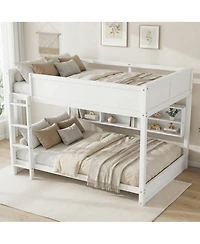 Sailvan Bunk Bed, Solid Pine Wood with Built-in Storage Cabinets, Charging Station