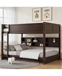 Sailvan Bunk Bed, Solid Pine Wood with Built-in Storage Cabinets, Charging Station