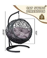 6thdruple Indoor Cat House Swing Bed, Gray Rattan Egg Chair with Cushion, for Cats and Small Pets