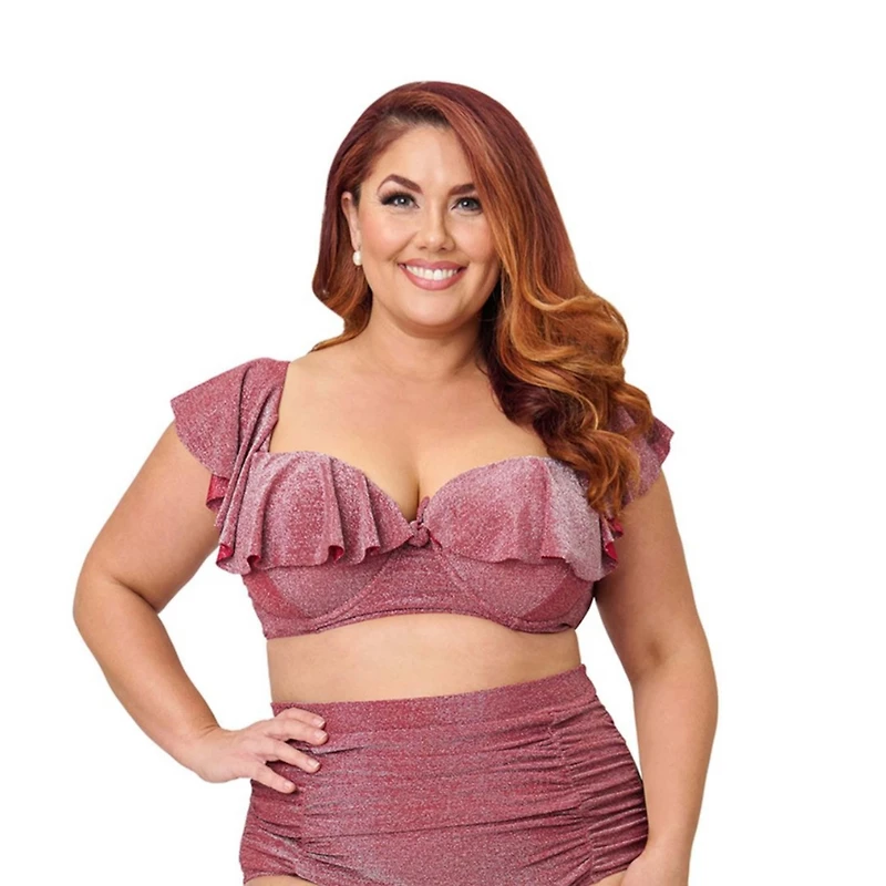 Unique Vintage Plus Ruffled Cap Sleeve Frida Swim Top