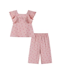 Andy & Evan Baby Girls Pink Bow Print Knit Seersucker Top and Pant Set