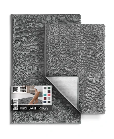 Hearth and Harbor Chenille Bath Rug 2-Piece Set - Contour and Small (20"x24" and 17"x24"), Quick-Dry, Machine-Washable, Non-Slip