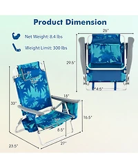 Gymax 2 Pieces Beach Chair 5-Position Outdoor Reclining Chairs w/ Head Pillow and Storage Bag