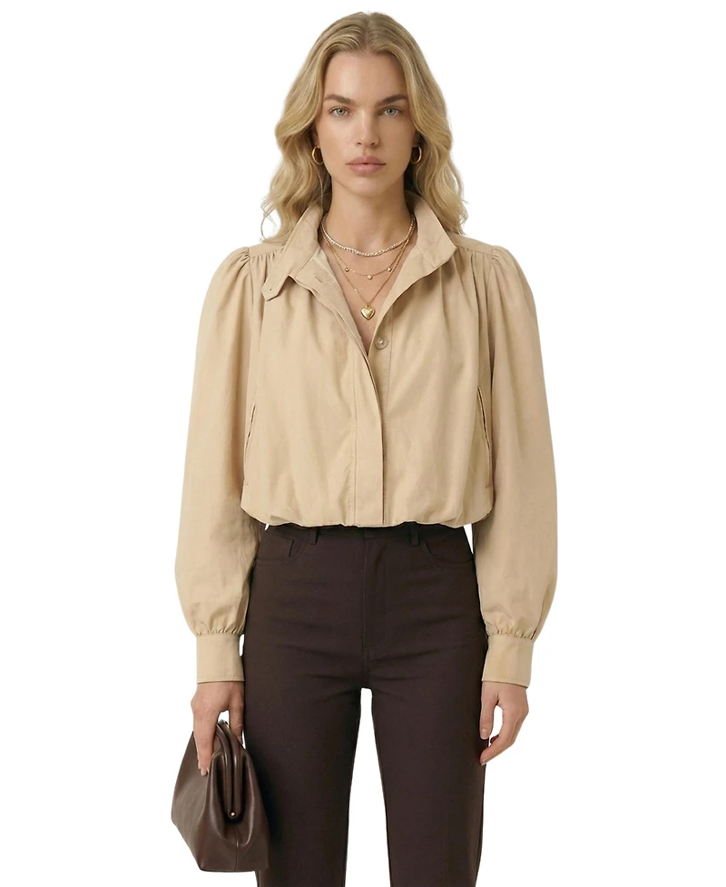 Modenaire Women's Cropped Point Collar Puff Sleeve Jacket