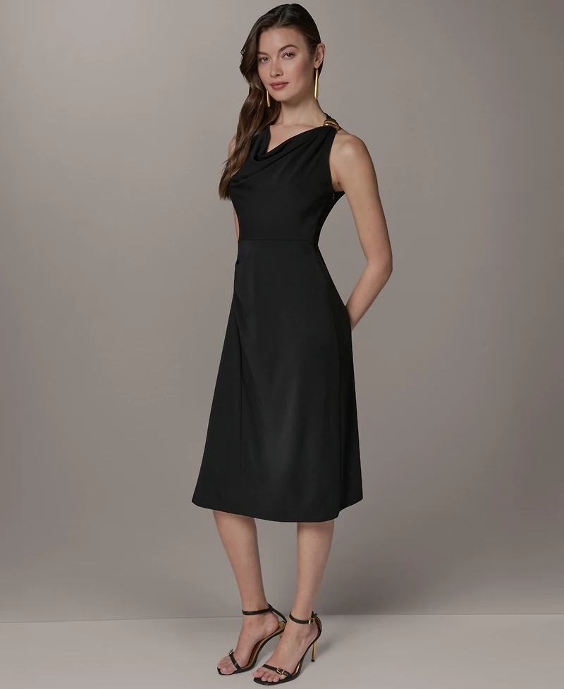 Donna Karan New York Women's Halter Cowl Neck Sheath Sleeveless Midi Dress