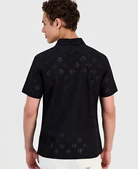 Guess Men's Geo Linework Jacquard Short-Sleeve Shirt