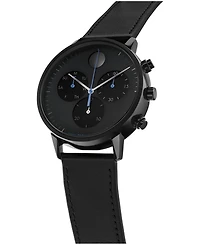 Movado Men's Face Swiss Quartz Chrono Black Leather Watch 43mm