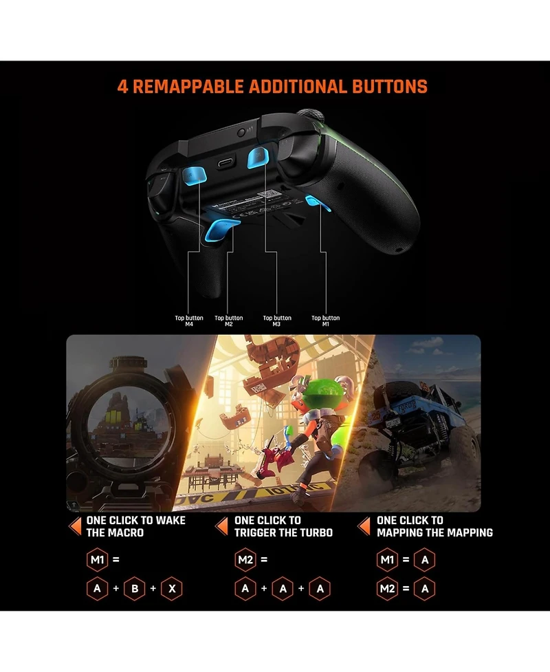 Bigbig Won Rainbow 2 Pro Rgb Bluetooth Wireless Controller with Charing Dock for Switch, Pc, Android and iOS