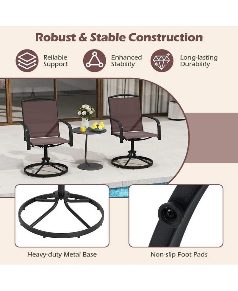 Sugift 360-Degree Swivel Patio Dining Chairs Set of 2 with High Backrest